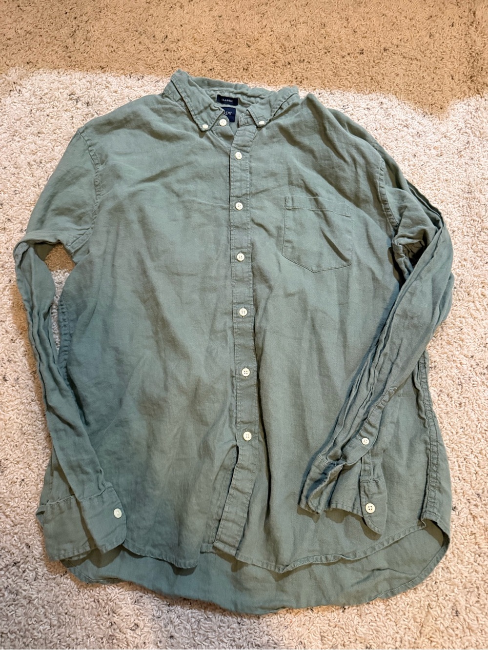 J. Crew Men's Button-Down Shirt in Olive Green
